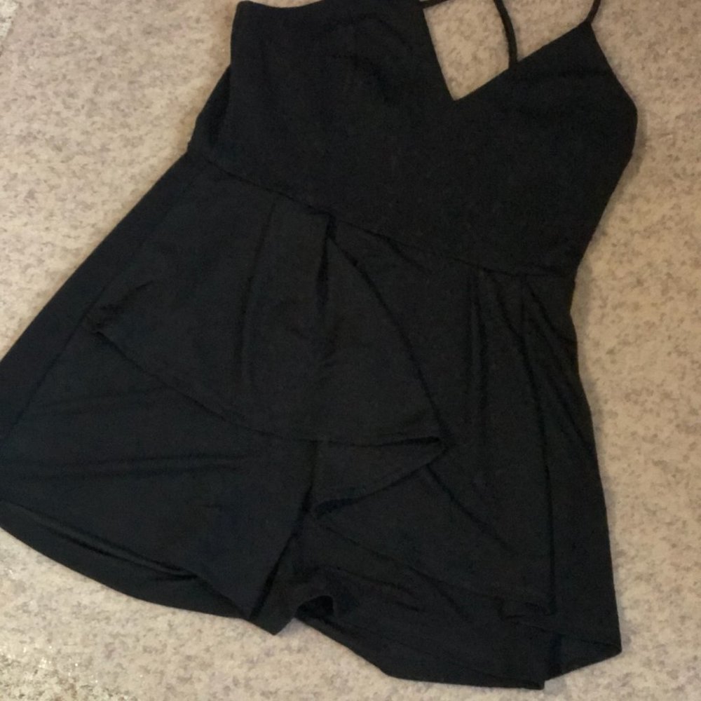 Black Crossback Romper with Skirt Overlay